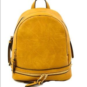 Mustard Faux Leather 3 Zipper Backpack